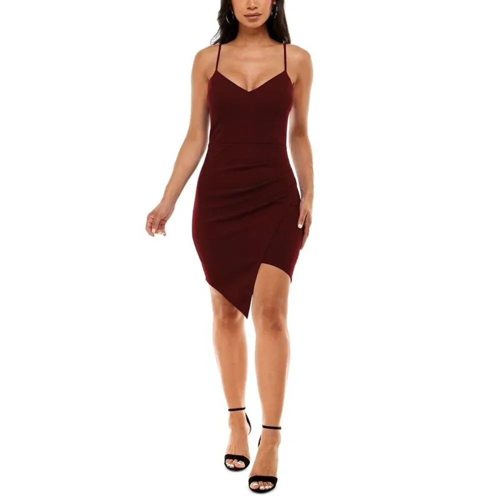 Emerald Sundae Womens Red Asymmetric Above Knee Mini Dress Juniors NWOT